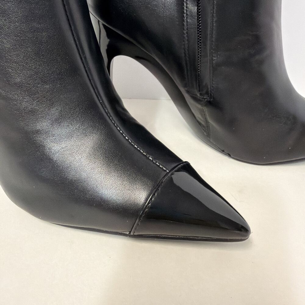 Nine West Women's Winner Boot Mid Calf Black Patent Toe Stiletto Heel Sz 9.5 NIB - Picture 2 of 7